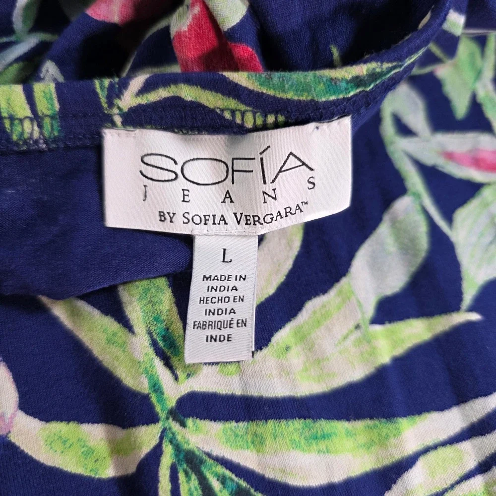 Sofia Jeans by Sofia Vergara‎ Tropical Parrot Halter Wide Leg Jumpsuit Navy L